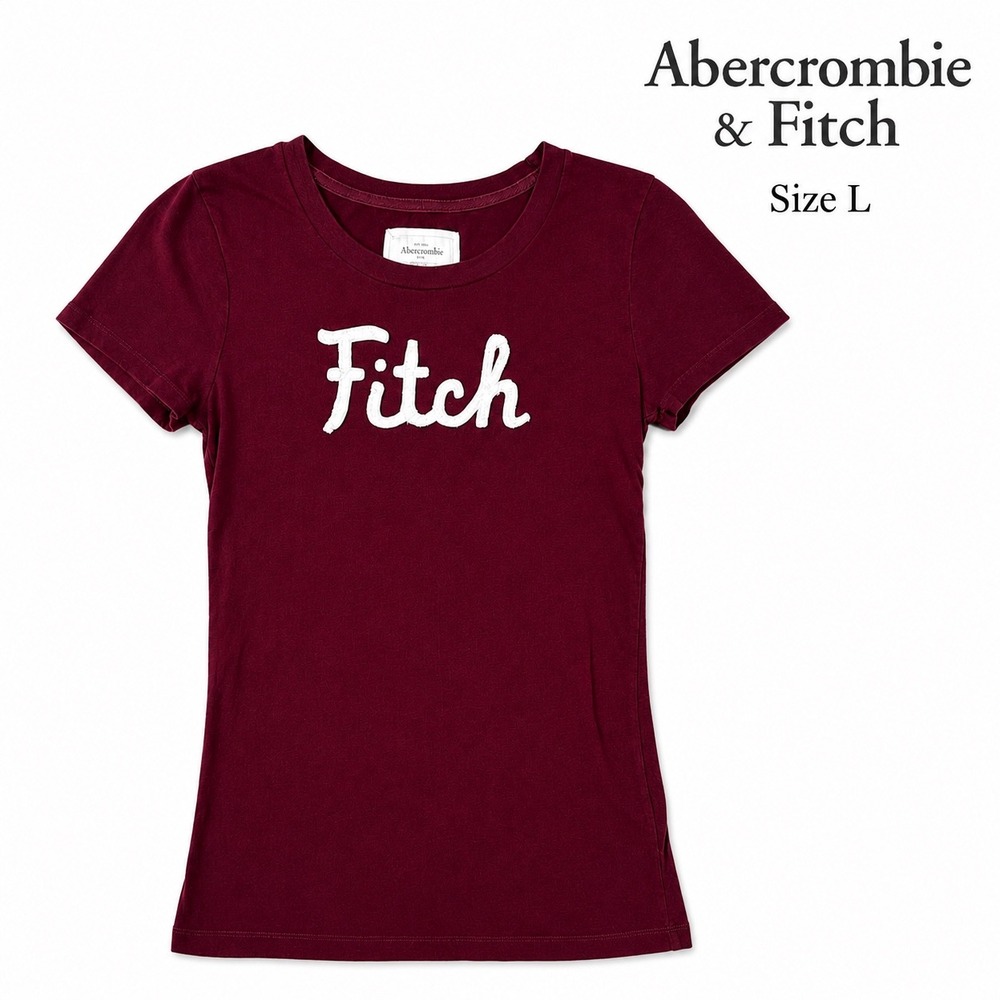 Abercrombie & Fitch Fitch Logo Tee Shirt Women's L Burgundy 100% Cotton Y2K